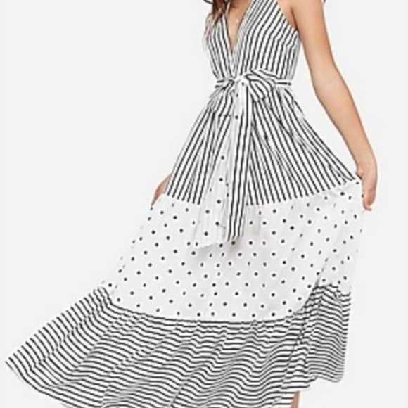 NWOT Express Rocky Barnes Mixed Print Tie Waist Maxi Dress. Size XL - Picture 6 of 6